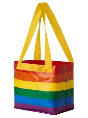 IKEA Rainbow Stripe Tote Bag with Yellow Handles
